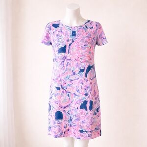 Lilly Pulitzer Pink Blue Swirl T-Shirt Dress Size L | Short Sleeve Knit Shift
